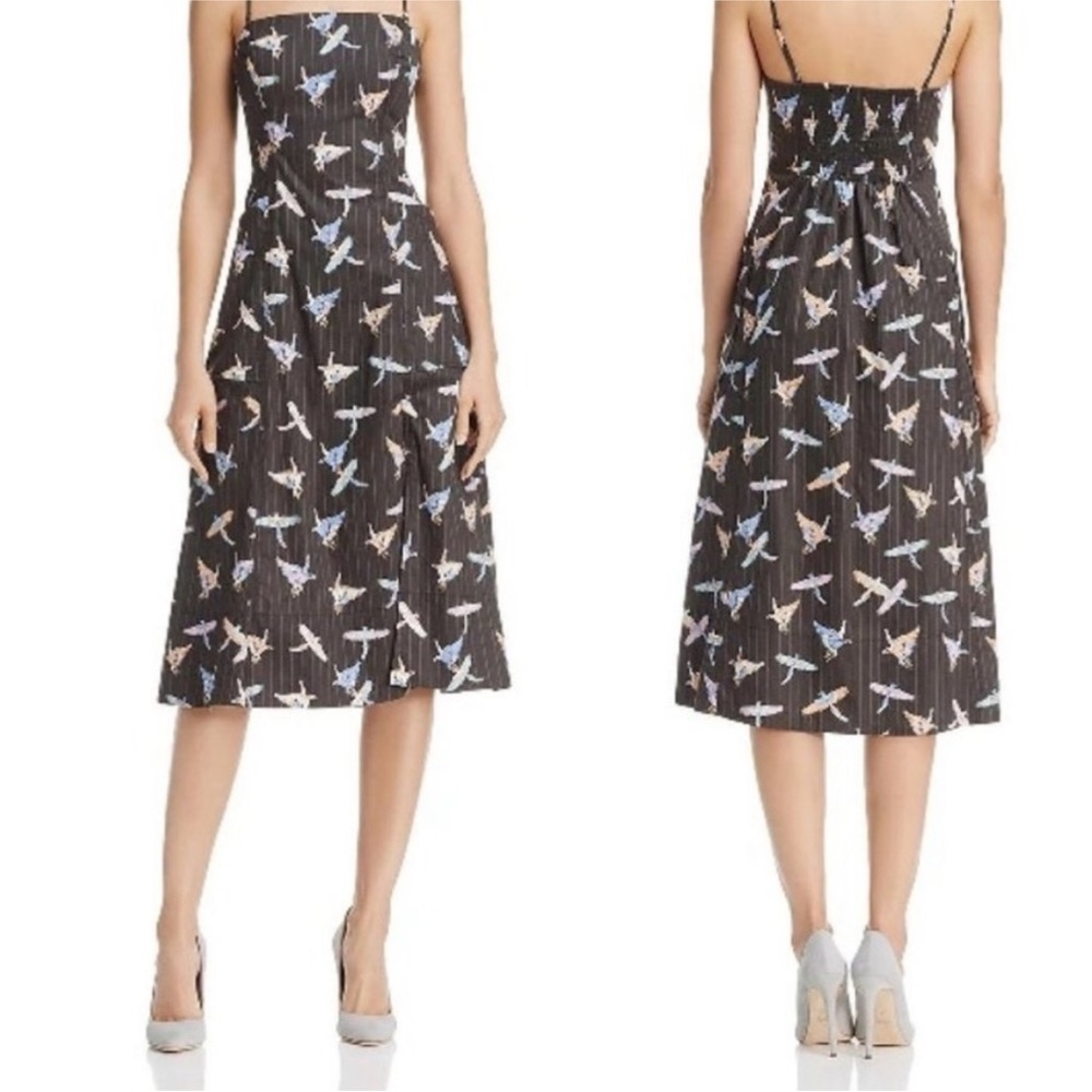 Black Dress with Colorful Bird Print